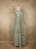 Light Sage Green Thread Embroidered Design Net Bridesmaid Gown