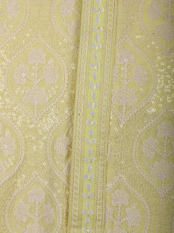Light Yellow Floral Designed Cotton Kurta Set - Diadem