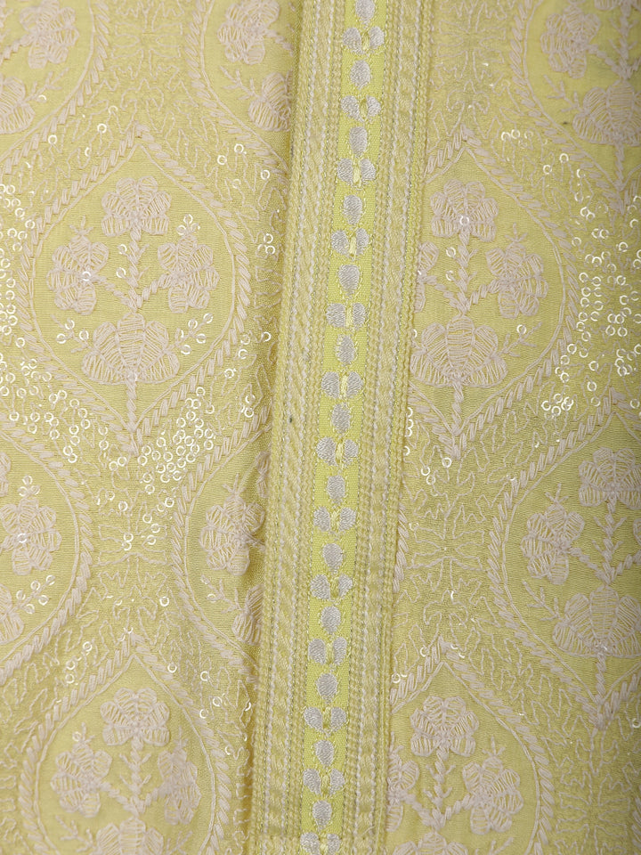 Light Yellow Floral Designed Cotton Kurta Set - Diadem