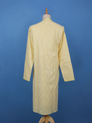 Light Yellow Floral Designed Cotton Kurta Set - Diadem
