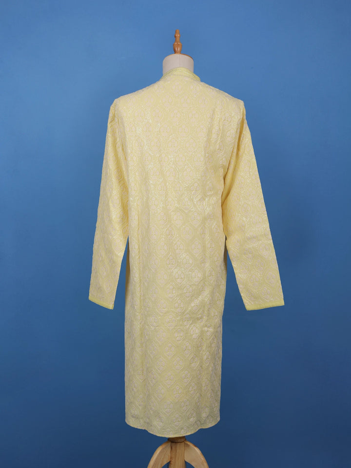 Light Yellow Floral Designed Cotton Kurta Set - Diadem