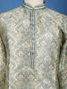 Light Yellow Floral Woven Silk Kurta For Men - Diadem