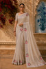 Light Yellow Organza Silk Saree with Plain body and Thread work Embroidery Border