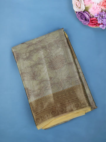Light Beige Gold Floral Design Woven Tissue Silk Saree - Diadem