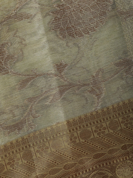 Light Beige Gold Floral Design Woven Tissue Silk Saree - Diadem