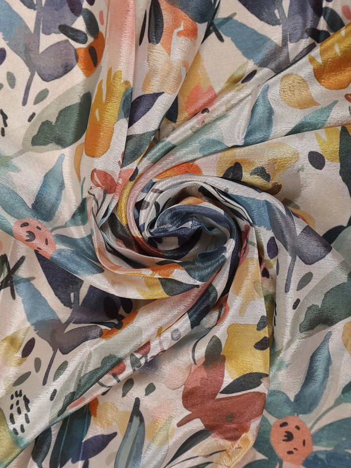 Light Beige Multicolor Floral Printed Synthetic Saree with Embroidered Blouse - Diadem