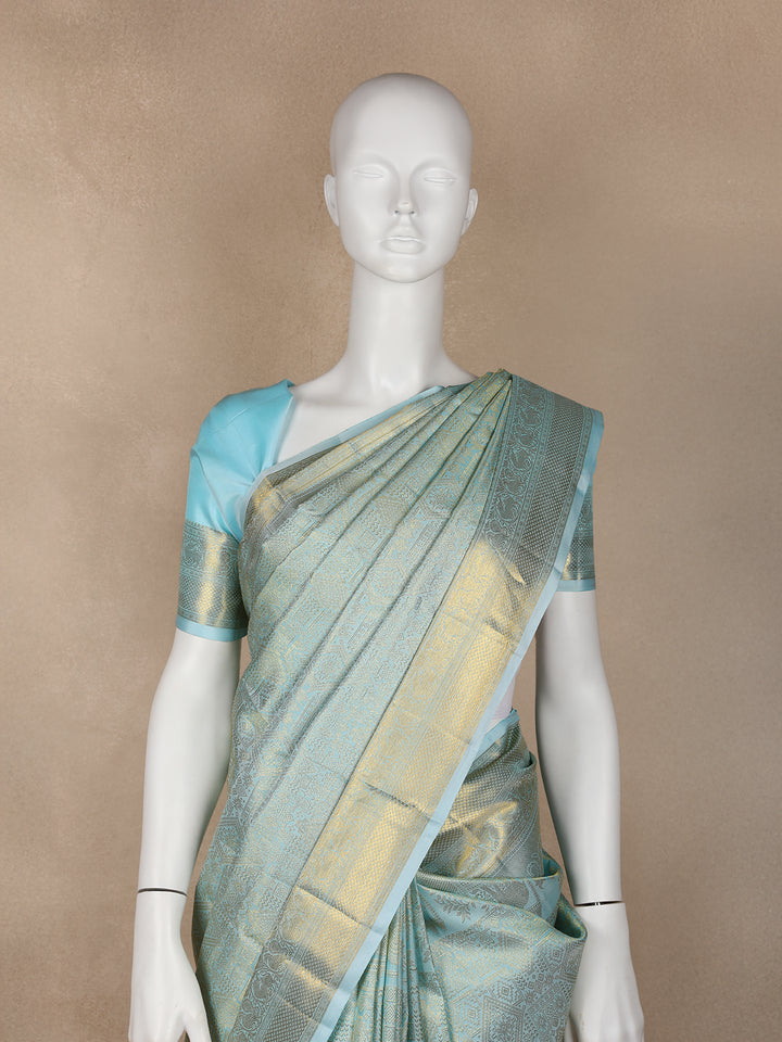 Light Blue Diamond Woven Pure Kanchipuram Silk Saree - Diadem