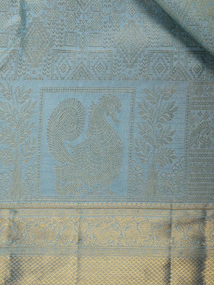 Light Blue Diamond Woven Pure Kanchipuram Silk Saree - Diadem