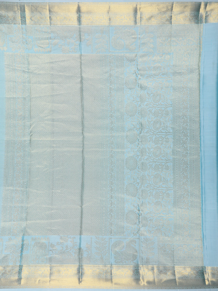 Light Blue Diamond Woven Pure Kanchipuram Silk Saree - Diadem