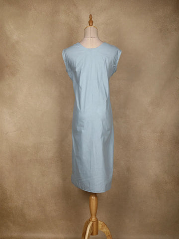 Light Blue Floral Designed Cotton Kurti - Diadem