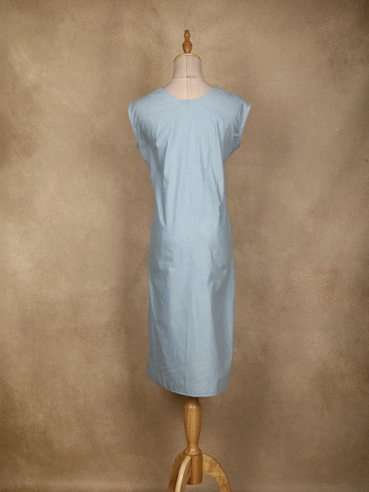 Light Blue Floral Designed Cotton Kurti - Diadem