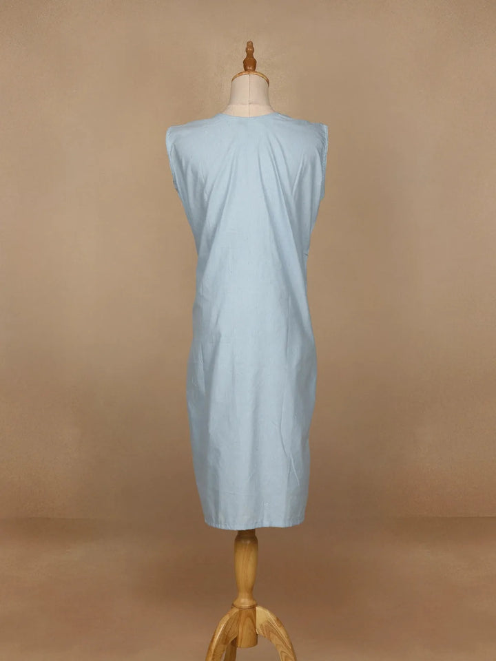 Light Blue Floral Designed Cotton Kurti - Diadem