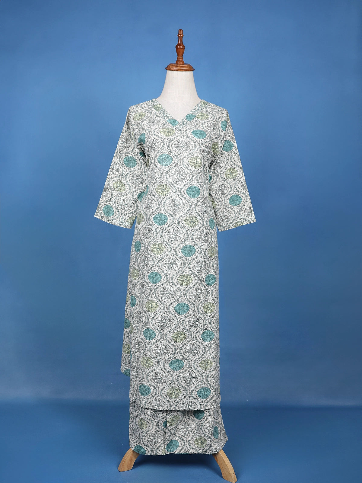 Light Blue Floral Designed Cotton Palazzo Salwar Suit - Diadem