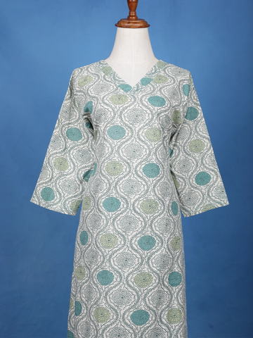 Light Blue Floral Designed Cotton Palazzo Salwar Suit - Diadem