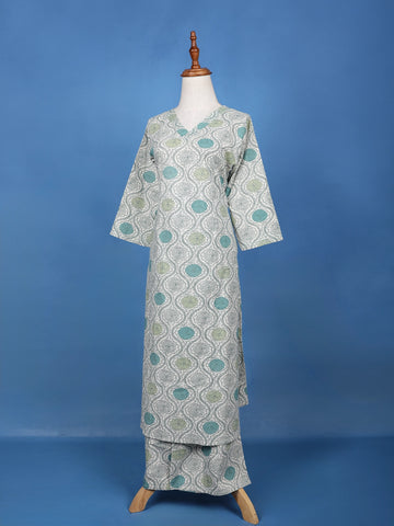 Light Blue Floral Designed Cotton Palazzo Salwar Suit - Diadem