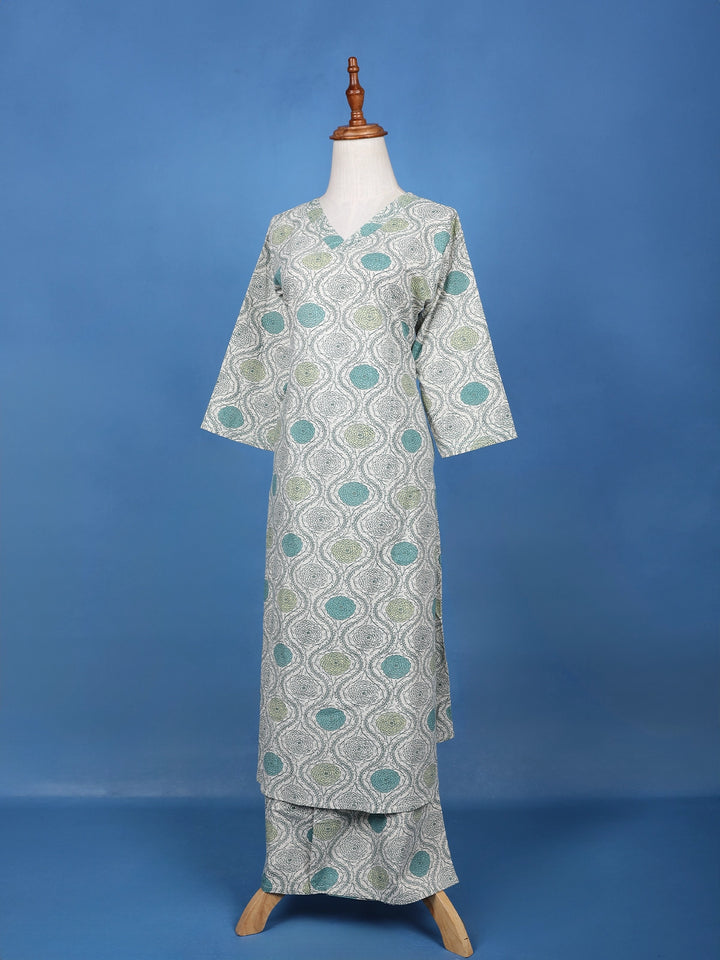 Light Blue Floral Designed Cotton Palazzo Salwar Suit - Diadem