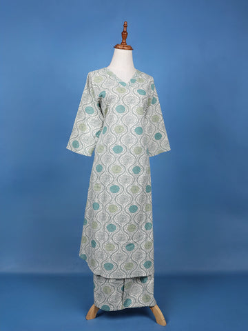 Light Blue Floral Designed Cotton Palazzo Salwar Suit - Diadem