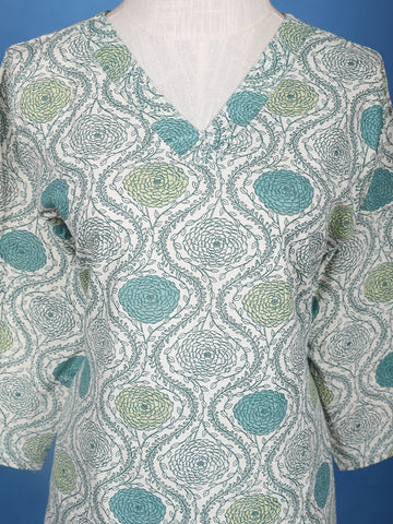 Light Blue Floral Designed Cotton Palazzo Salwar Suit - Diadem