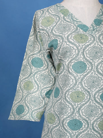 Light Blue Floral Designed Cotton Palazzo Salwar Suit - Diadem