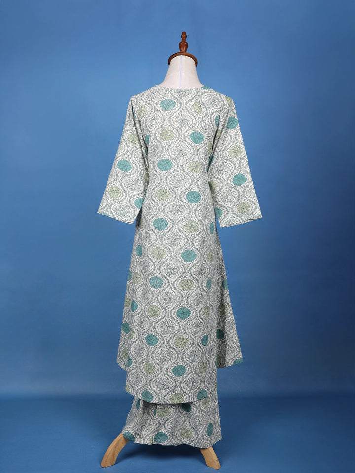 Light Blue Floral Designed Cotton Palazzo Salwar Suit - Diadem