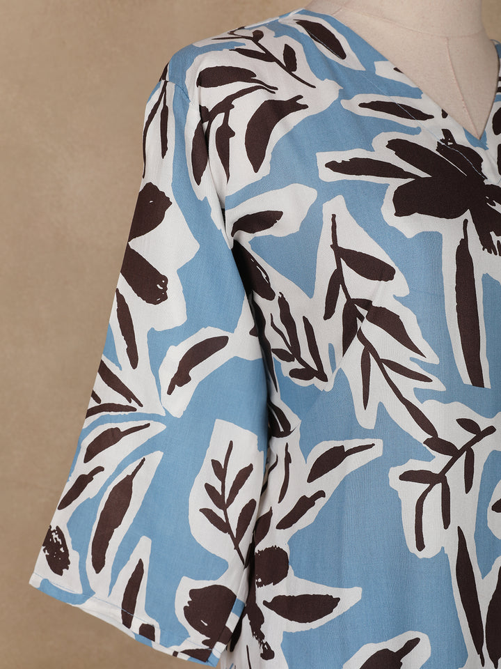 Light Blue Floral Designed Cotton Salwar Suit - Diadem