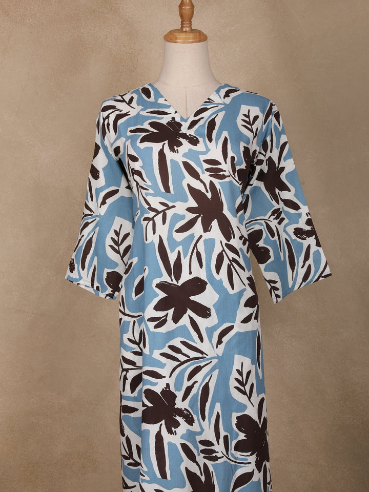 Light Blue Floral Designed Cotton Salwar Suit - Diadem