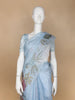 Light Blue Floral Designed Cotton Saree - Diadem