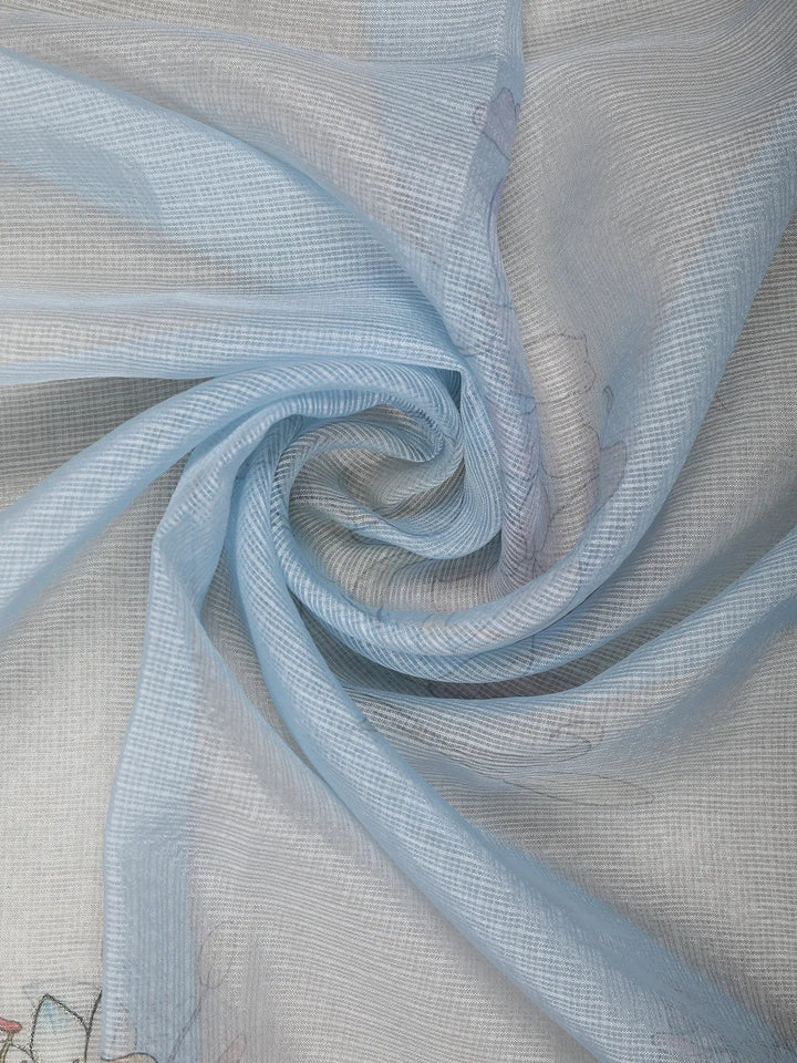 Light Blue Floral Designed Cotton Saree - Diadem