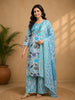 Light Blue Floral Designed Cotton Straight Cut Salwar Suit