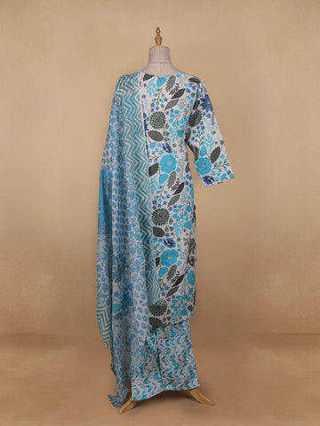 Light Blue Floral Designed Cotton Straight Cut Salwar Suit - Diadem