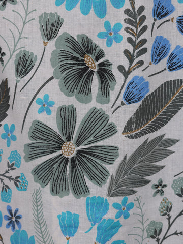 Light Blue Floral Designed Cotton Straight Cut Salwar Suit - Diadem
