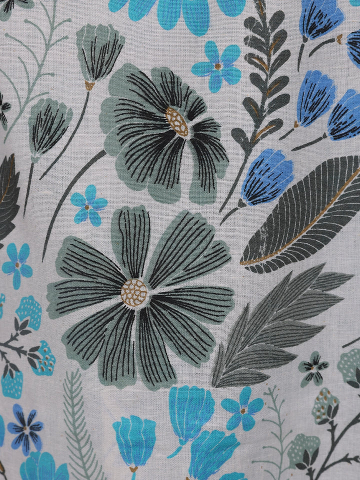 Light Blue Floral Designed Cotton Straight Cut Salwar Suit - Diadem