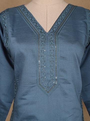 Light Blue Floral Designed Embroidered Georgette Salwar Suit - Diadem