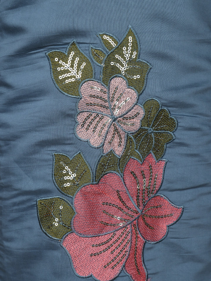 Light Blue Floral Designed Embroidered Georgette Salwar Suit - Diadem