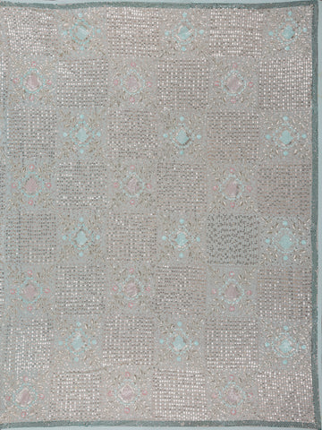 Light Blue Floral Designed Organza Designer Saree - Diadem