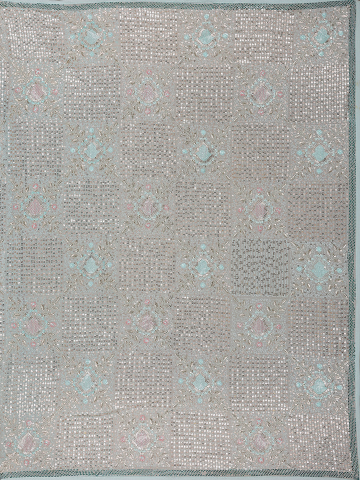 Light Blue Floral Designed Organza Designer Saree - Diadem