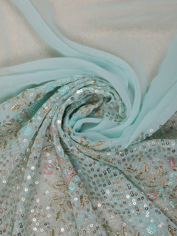 Light Blue Floral Designed Organza Designer Saree - Diadem