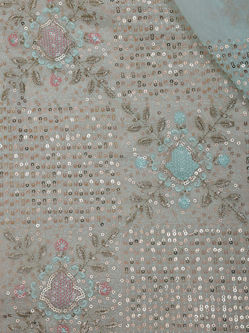 Light Blue Floral Designed Organza Designer Saree - Diadem