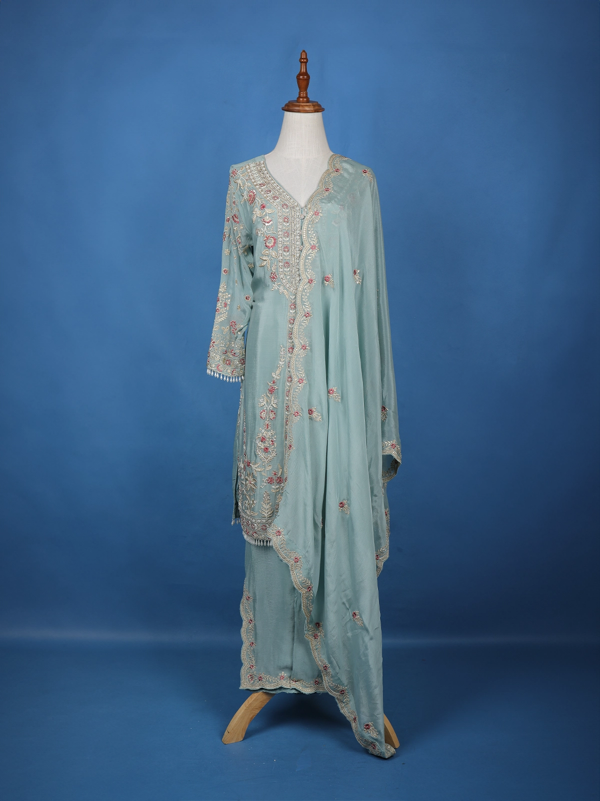 Light Blue Floral Motif Emroidery Georgette Salwar Suit