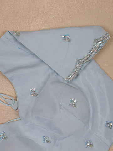 Light Blue Floral Motif Sequin Designed Organza Designer Saree - Diadem