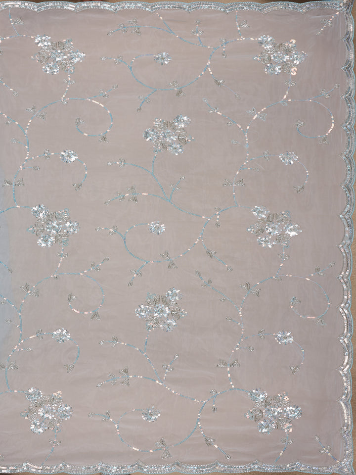 Light Blue Floral Motif Sequin Designed Organza Designer Saree - Diadem