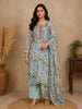 Light Blue Floral Printed Cotton Salwar Suit