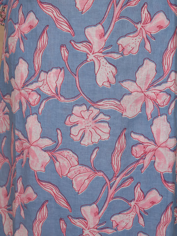 Light Blue Floral Printed Cotton Salwar Suit - Diadem