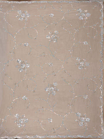 Light Blue Floral Motif Sequin Designed Organza Designer Saree - Diadem