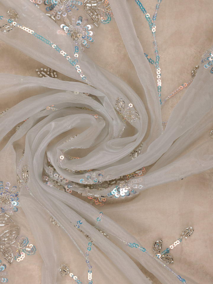 Light Blue Floral Motif Sequin Designed Organza Designer Saree - Diadem