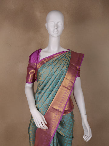 Light Blue Floral Woven Pure Kanchipuram Silk Saree - Diadem