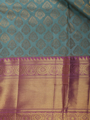 Light Blue Floral Woven Pure Kanchipuram Silk Saree - Diadem