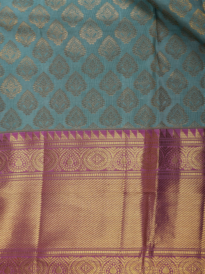 Light Blue Floral Woven Pure Kanchipuram Silk Saree - Diadem