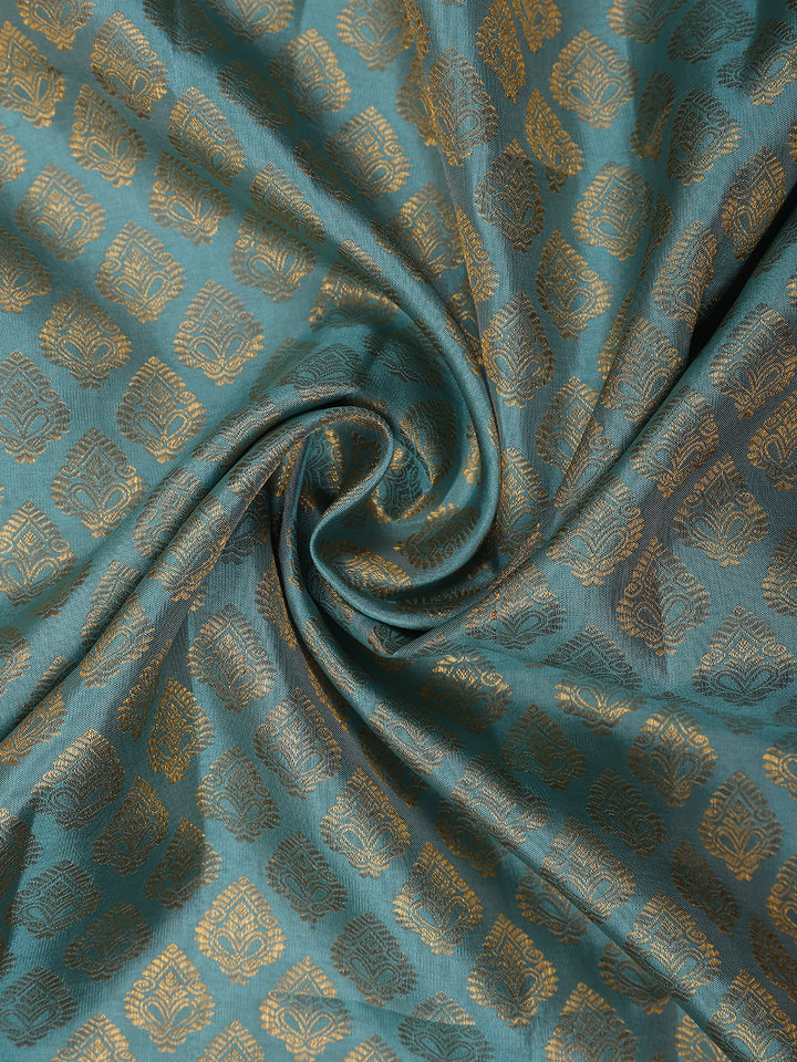 Light Blue Floral Woven Pure Kanchipuram Silk Saree - Diadem