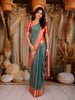 Light Blue Floral Woven Pure Kanchipuram Silk Saree with Zari Border